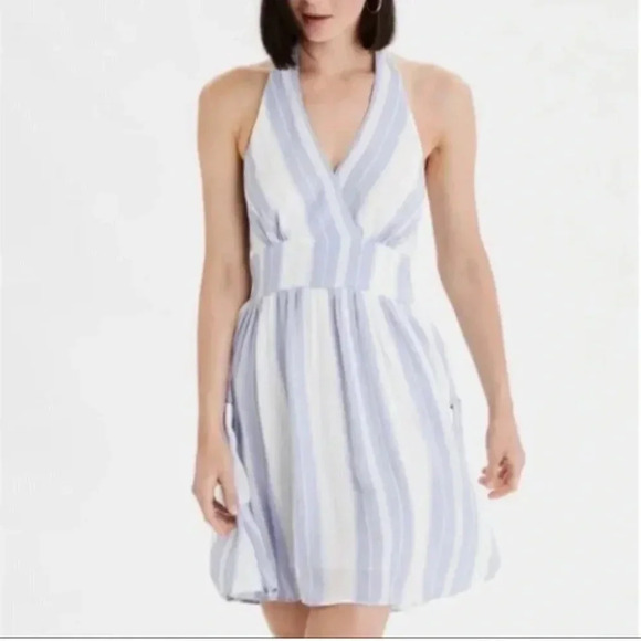 American Eagle Blue Striped Halter Dress - Picture 1 of 5